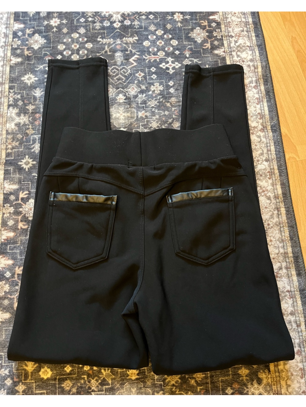 Black Ponte Leggings with Faux Leather Trim size small